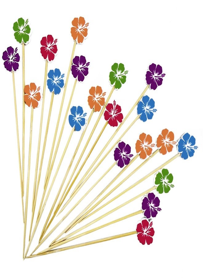 Hromra 100pcs Flower Cocktail Picks, Toothpicks for Appetizers, 4.7 inch Long Bamboo Skewers, Bamboo Handmade Cocktail Sticks Appetizer Skewers for Fruits Drinks Desserts Party Food Decoration - Image 1